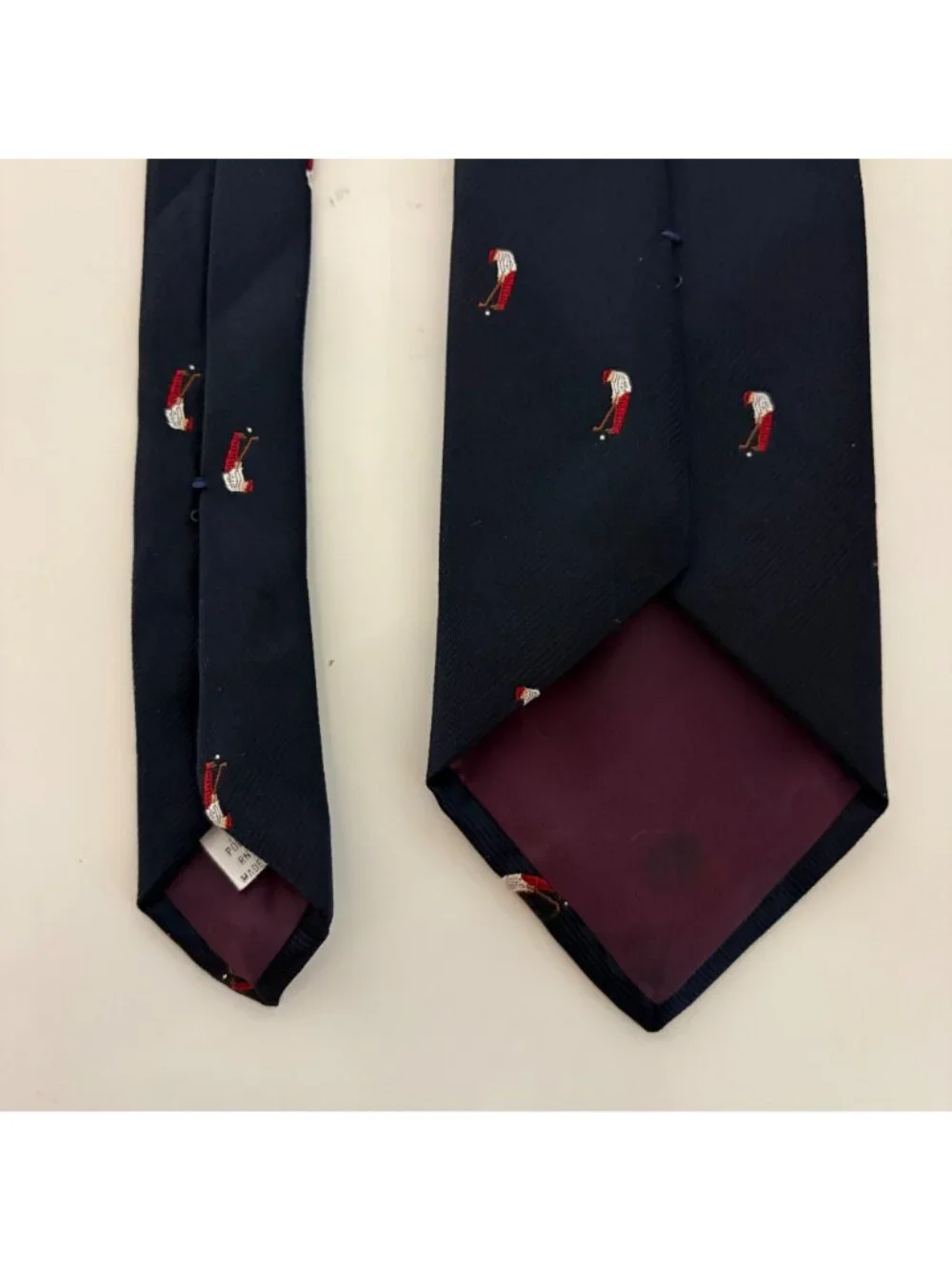 Ralph Marlin Vintage Tie Navy Golfer Putting Polyester Mens Necktie USA Office
